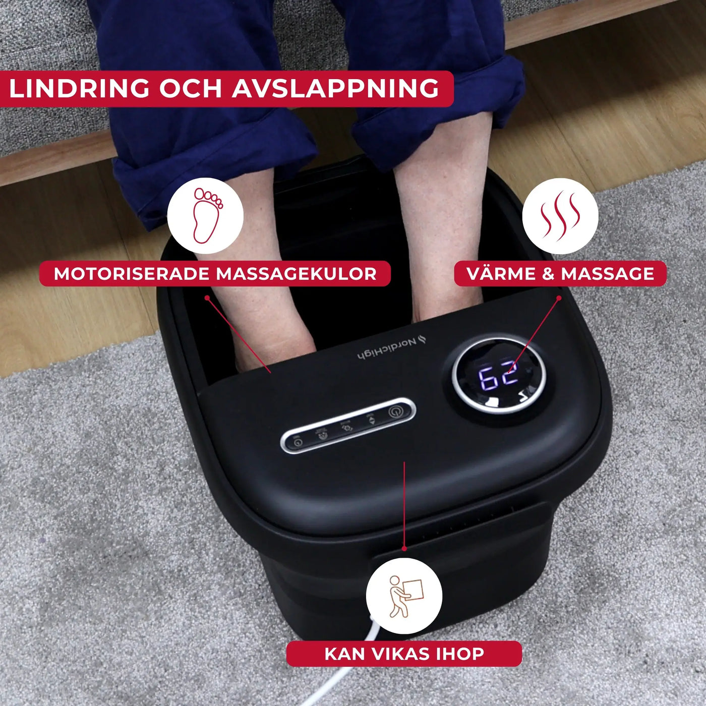 Fotbad Pro med värme och massage