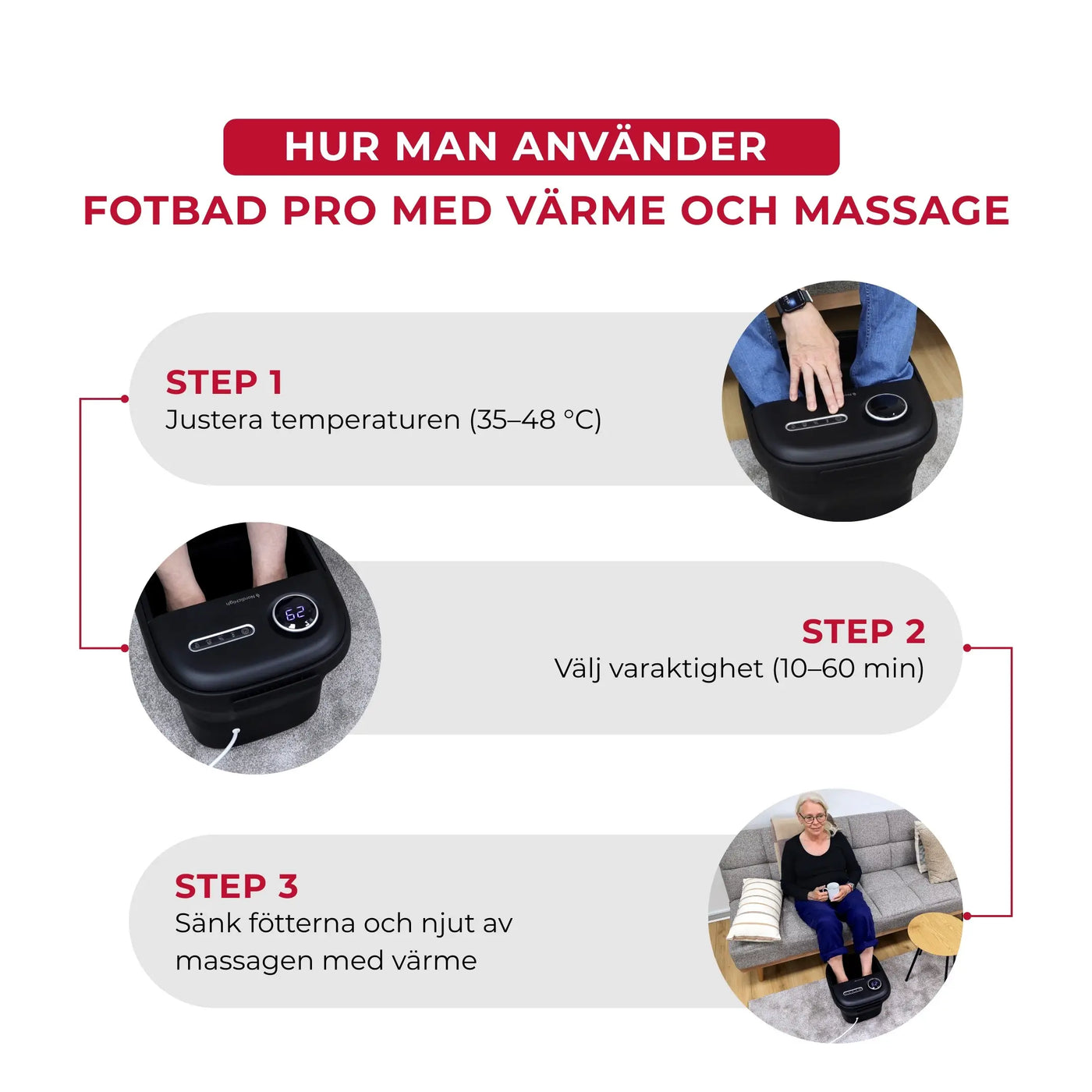 Fotbad Pro med värme och massage